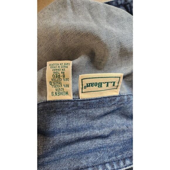 LL Bean women's blue chambray size 8 denim button down shirt casual maxi dress - Picture 4 of 5